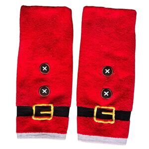 Set of 2 Red Christmas Bathroom Hand Towels Decorative Embroidered Santa‎ Belt